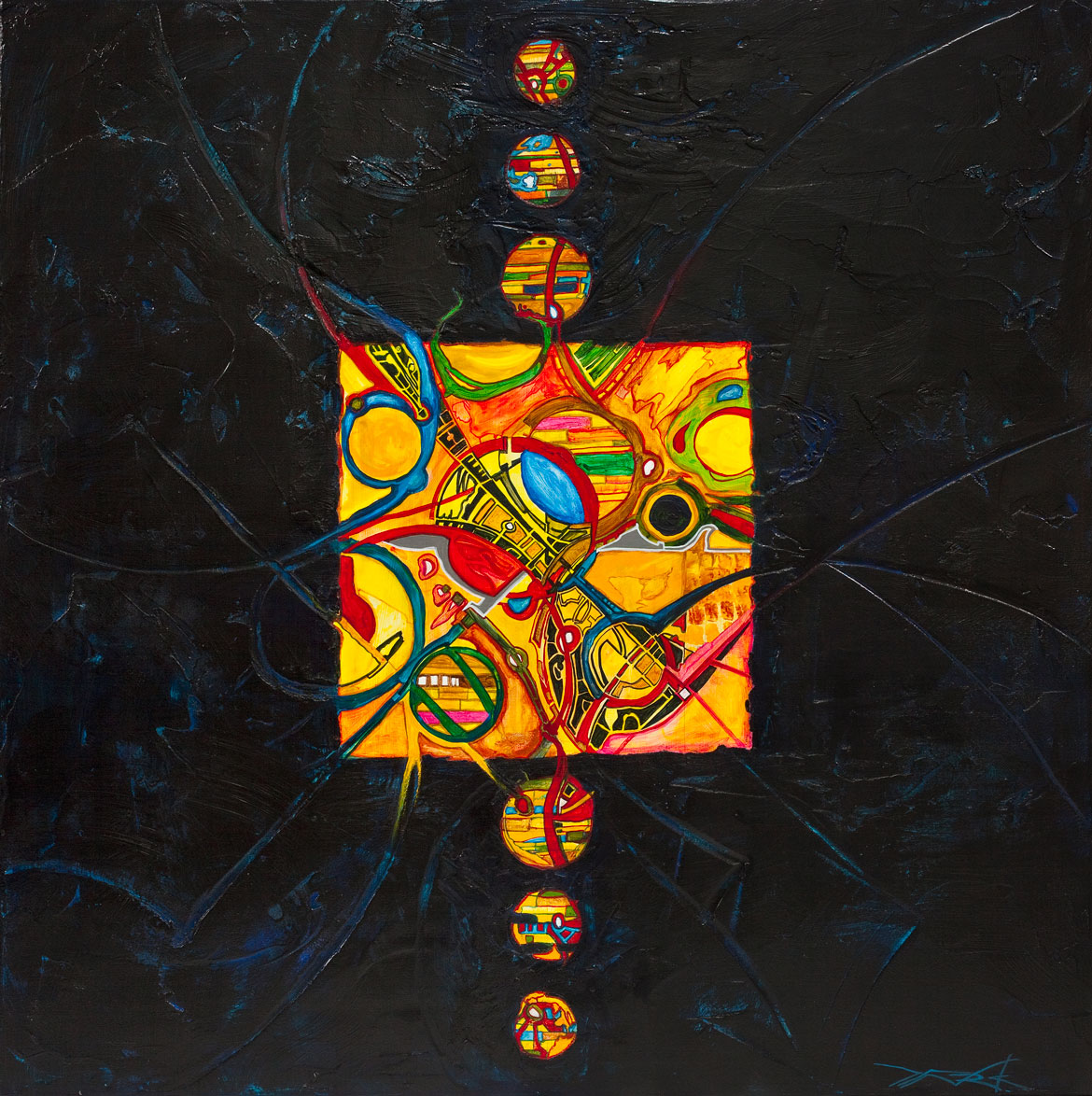 Thethys thought the "atom heart mother" . abstractions interstellaires Peinture acrylique sur panneau alvéolaire